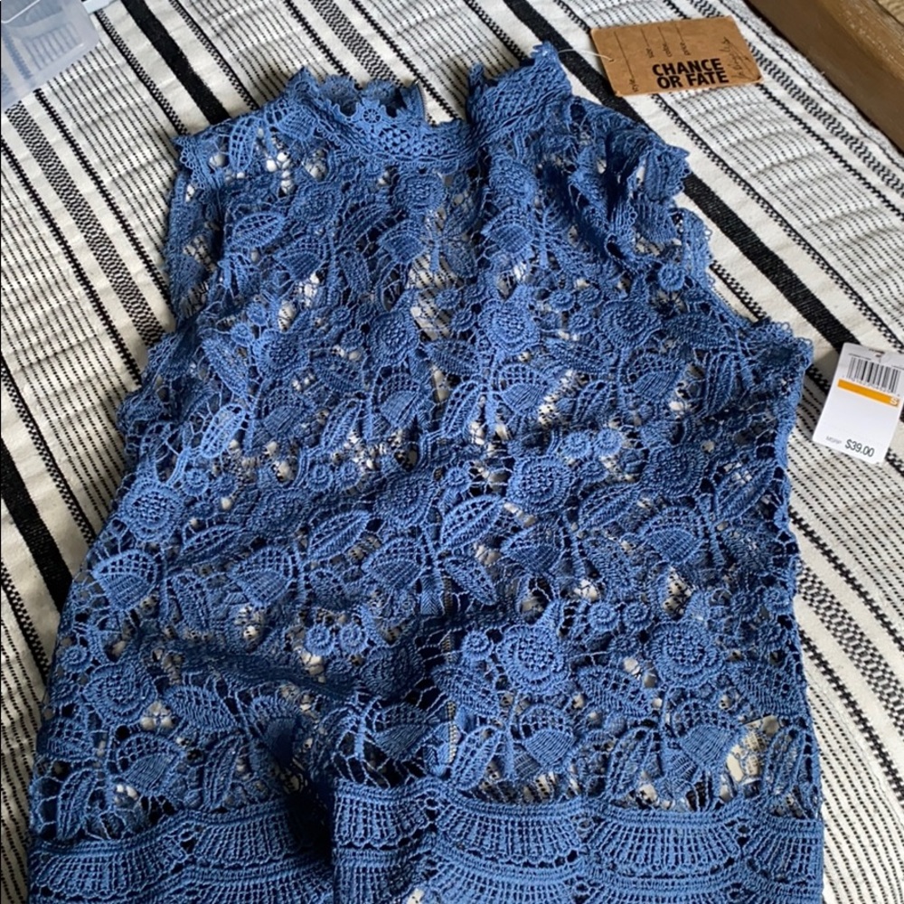 Blue crotchet zip up top